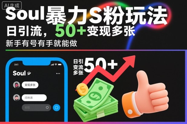 soul暴力S粉玩法，日引流50+变现多张，新手有号有手就能做