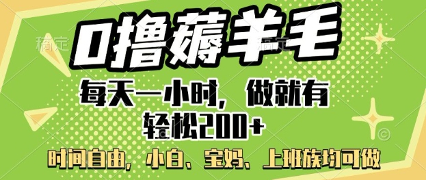 0撸薅羊毛，每天一小时，做就有轻松2张，小白宝妈，上班族均可做