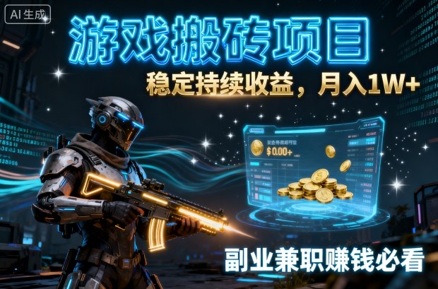 游戏搬砖项目，稳定持续收益，月入1W+，副业兼zhi賺米必看【揭秘】