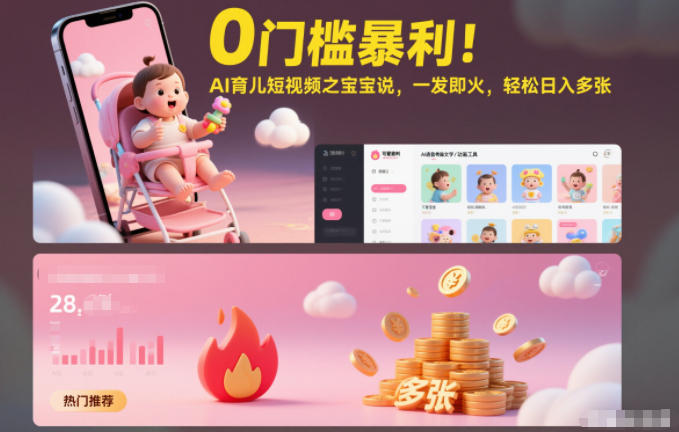 0门槛暴利！AI育儿短视频之宝宝说，一发即火，轻松日入多张