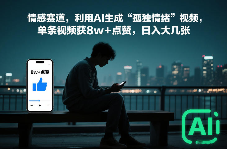 情感赛道，利用AI生成“孤独情绪”视频，单条视频获8w+点赞，日入大几张