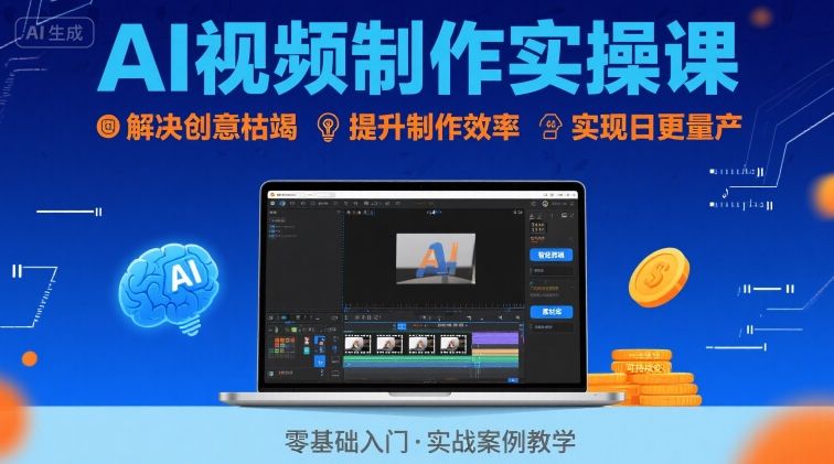 Ai视频制作实操课，解决创意枯竭、效率低下痛点，实现日更量产可持续变现（更新26年3月）