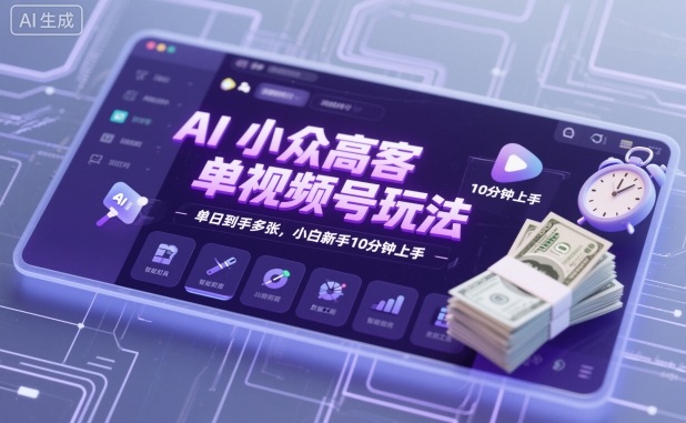 AI小众高客单视频号玩法，单日到手多张，小白新手10分钟上手