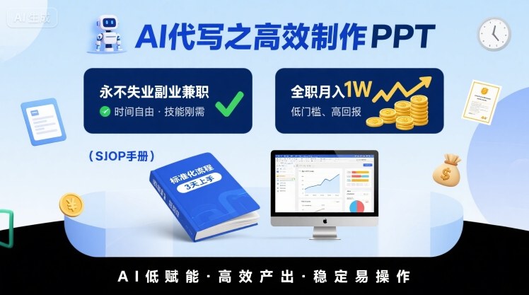 AI代写之高效制作PPT，永不失业副业兼zhi，全职月入1W【SOP手册】