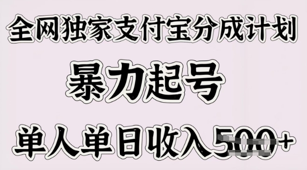 全网独家支付宝分成计划，暴力起号，单人单日收入多张