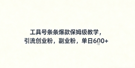 工具号条条爆款保姆级教学，引流创业粉，副业粉，单日6张