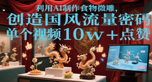 利用AI制作食物微雕，创造国风流量密码，单个视频10w+点赞