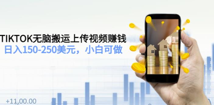 TIKTOK无脑搬运上传视频賺米，日入150-250美元，小白可做（2节视频课）