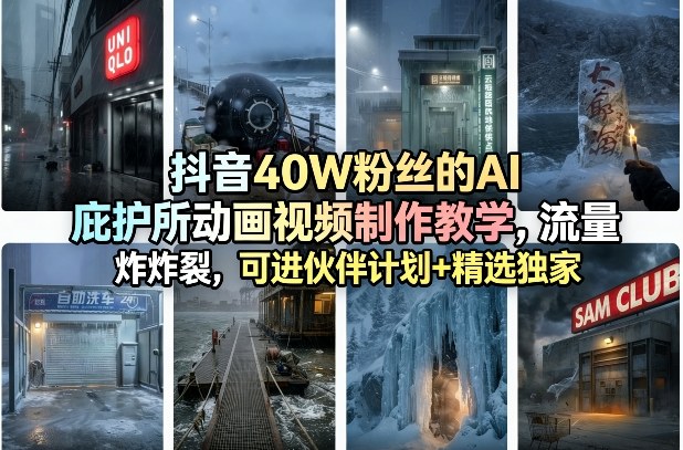 抖音40W粉丝的AI庇护所动画视频制作教学，流量炸裂，可进伙伴计划+精选独家