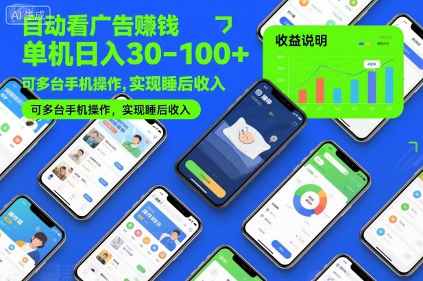自动看广告賺米，单机日入30-100+，可多台手机操作，实现睡后收入【揭秘】