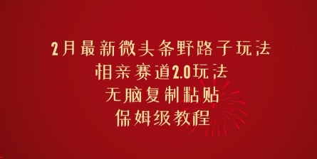 2月最新微头条野路子玩法，相亲赛道2.0玩法，无脑复制粘贴，保姆级教程
