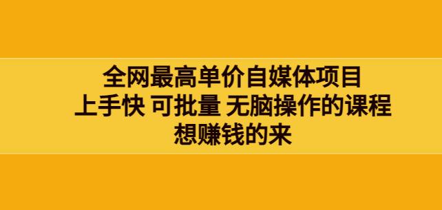 网最单高价自媒体项目：上手快可批量无脑操作的课程，想賺米的来