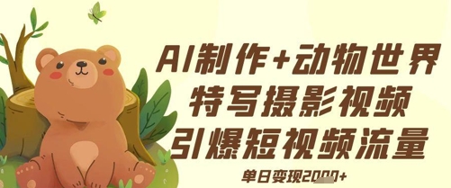 AI制作动物世界特写摄影视频+引爆短视频流量+单日变现多张