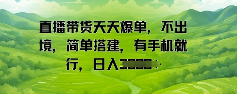 直播带货天天爆单，不出境，简单搭建，有手机就行，日入多张