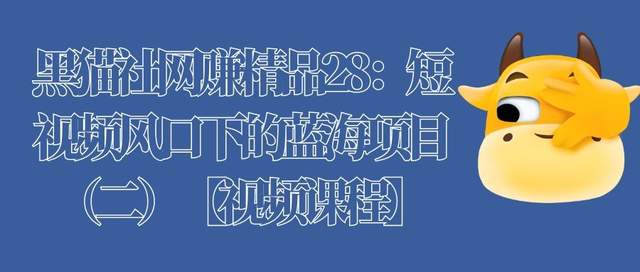 黑猫社网创精品28：短视频风口下的蓝海项目（二）【视频课程】