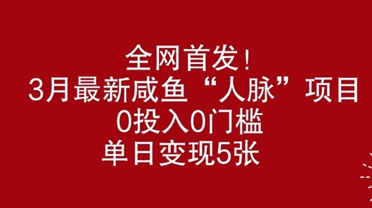 全网首发，3月最新咸鱼“人脉”项目，0投入0门槛，单日变现几张