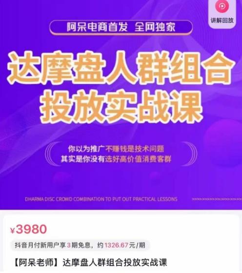 阿呆电商·达摩盘人群组合投放实战课，你以为推广不賺米是技术问题，其实是你没有选好高价值消费客群
