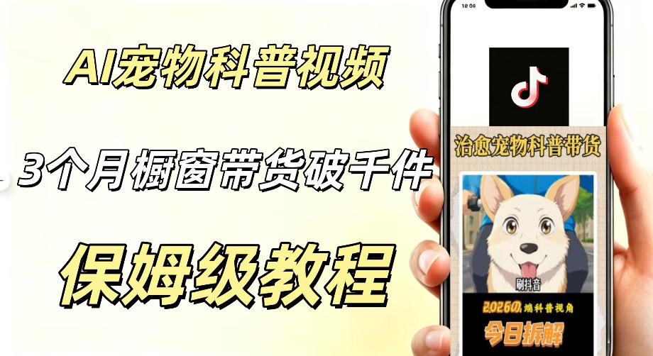宠物赛道新玩法，用AI做治愈宠物科普视频，三个月橱窗销售近1000件【详细教学】