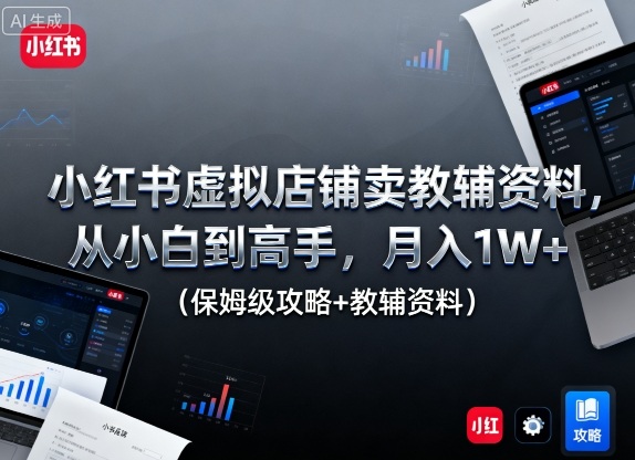 小红书虚拟店铺卖教辅资料，从小白到高手，月入1W+（保姆级攻略+教辅资料）