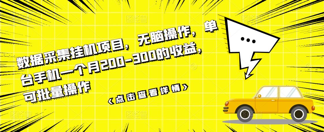 数据采集挂JI项目，无脑操作，单台手机一个月200-300的收益，可批量操作