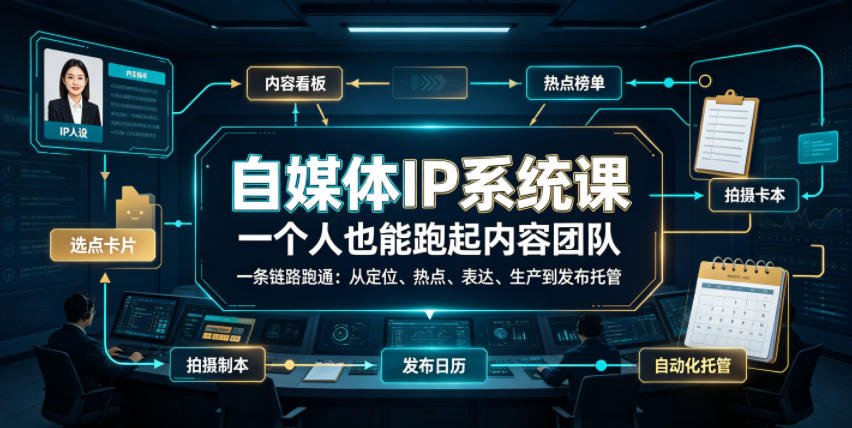 Codex自媒体IP系统课，一个人也能跑起内容团队，一条链路跑通，从定位、热点、表达、生产到发布托管