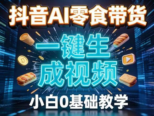 抖音AI零食带货，一键生成视频，小白0基础教学