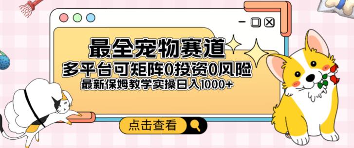 全新宠物赛道多平台轻松日入500+，0风险，0投入，可矩阵长期收入