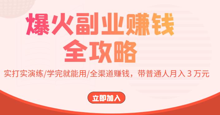 爆火副业賺米全攻略：实打实演练/学完就能用/全渠道賺米，带普通人月入３万元！