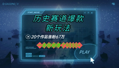 20个作品涨粉67W，一条视频收益1k+，历史赛道爆款新玩法