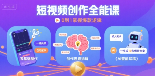 短视频创作课，短视频制作、创作思路、Ai写爆款文案