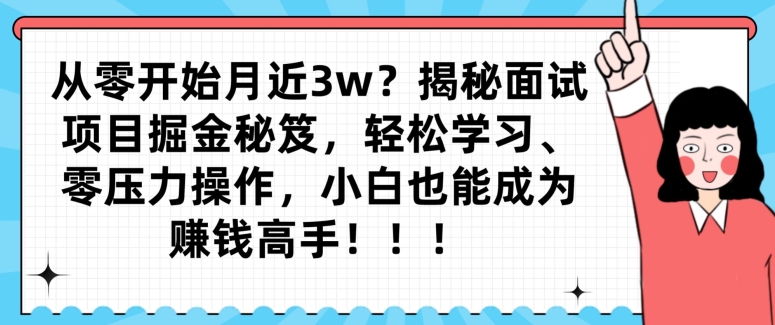 从零开始月近3w？揭秘面试项目掘金秘笈，轻松学习、零压力操作，小白也能成为賺米高手