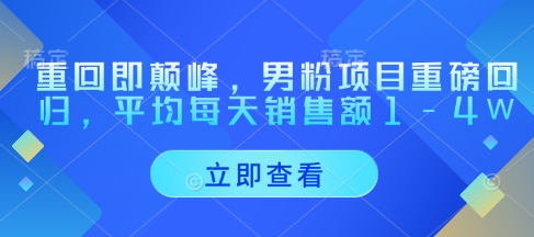 重回即颠峰，男粉项目重磅回归，平均每天销售额1-4W