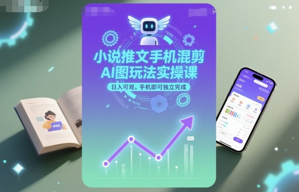 小说推文手机混剪AI图玩法实操课，日入可观，手机即可独立完成