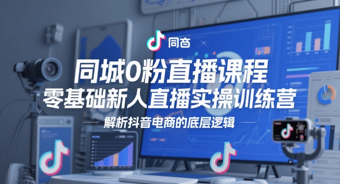 同城0粉直播课程，零基础新人直播实操训练营，解析抖音电商的底层逻辑