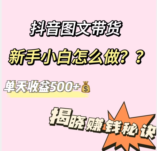 抖音图文带货，新手小白怎么做？单天收益500+【揭秘賺米秘诀】