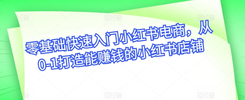 零基础快速入门小红书电商，从0-1打造能賺米的小红书店铺