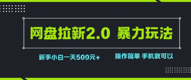网盘拉新2.0暴力玩法，新手小白一天轻松5张，操作简单