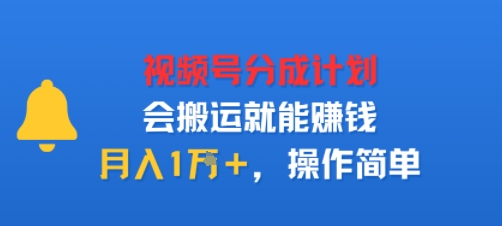 视项号分成计划会搬运就能賺米，月入1W+，操作简单
