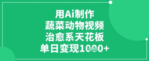 用Ai制作蔬菜动物视频，治愈系天花板，单日变现1k
