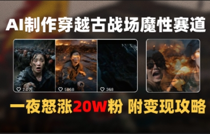 AI制作穿越古战场视频一夜涨粉20W保姆级教学(附AI变现指南)
