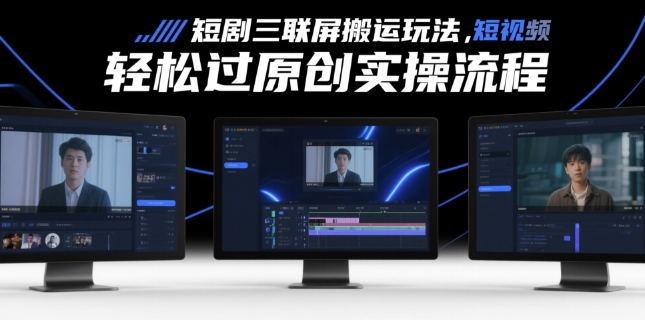 短剧三联屏搬运玩法，短剧搬运轻松过原创实操流程
