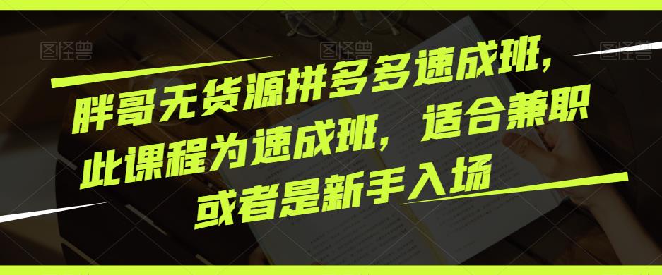 胖哥无货源拼多多速成班，此课程为速成班，适合兼zhi或者是新手入场