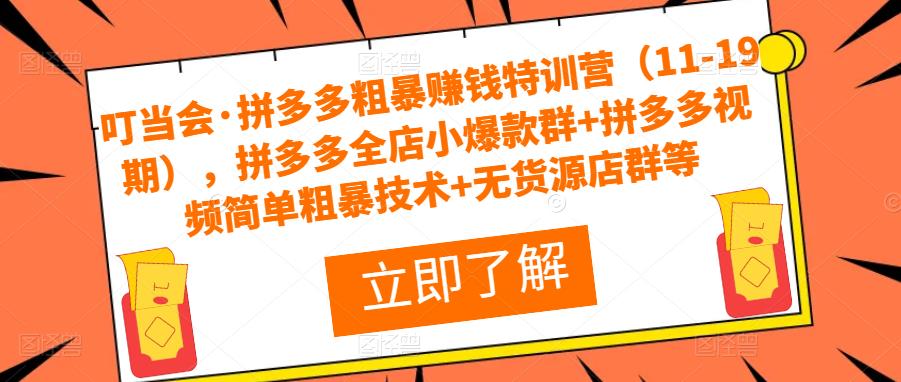 叮当会·拼多多粗暴賺米特训营（11-19期），拼多多全店小爆款群+拼多多视频简单粗暴技术+无货源店群等