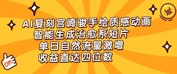 AI复刻宫崎骏手绘质感动画，智能生成治愈系短片，单日自然流量激增，收益直达四位数
