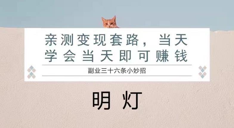 明灯副业三十六条小妙招之亲测变现套路，当天学会当天即可賺米