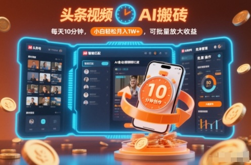 头条视频AI搬砖，每天10分钟，小白轻松月入1W+，可批量放大收益