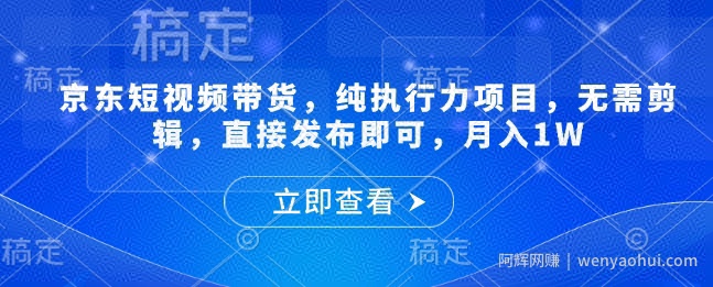 京东短视频带货，纯执行力项目，无需剪辑，直接发布即可，月入1W