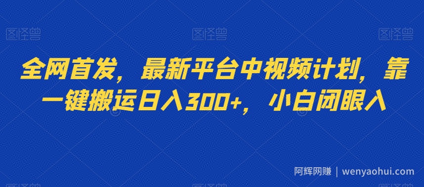 全网首发，最新平台中视频计划，靠一键搬运日入300+，小白闭眼入