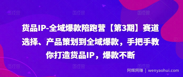 货品IP全域爆款陪跑营【第3期】赛道选择、产品策划到全域爆款，手把手教你打造货品IP，爆款不断