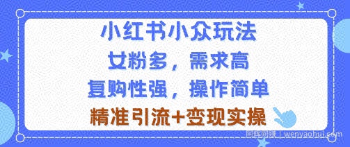 小红书小众玩法，女粉多，需求高，复购性强，操作简单精准引流+变现实操